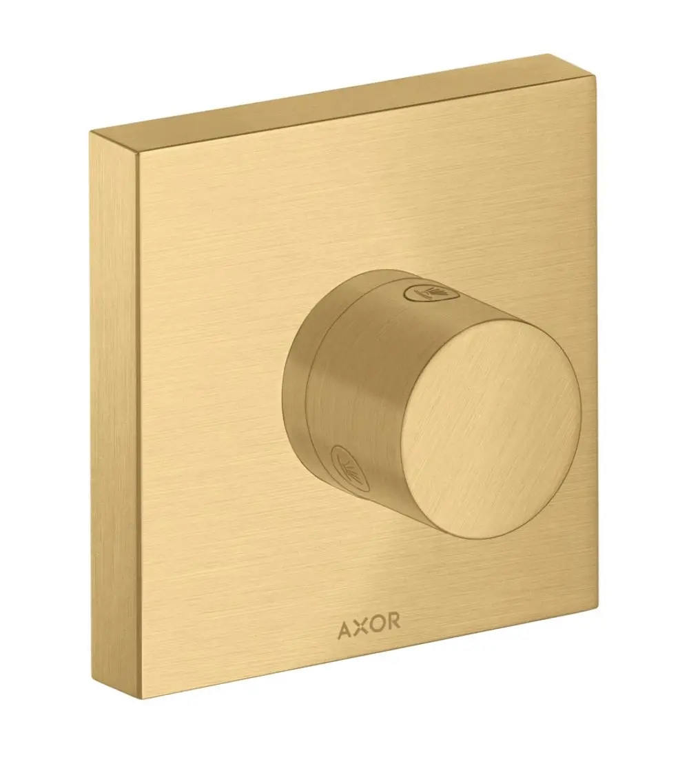 Unterputzventil in Brushed Gold Optik mit runder Steuerung. Das Produkt zeigt die Marke AXOR und ist für Duschinstallationen konzipiert.
